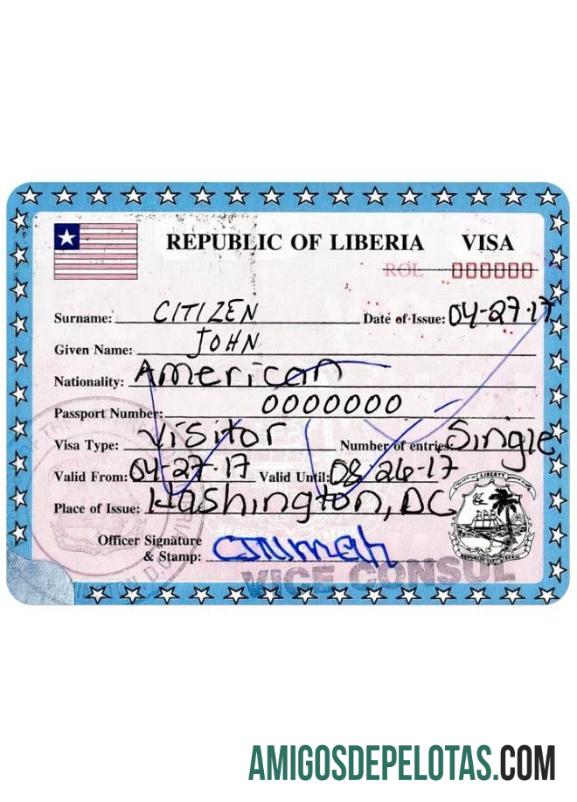 Visto para LIBÉRIA exemplo